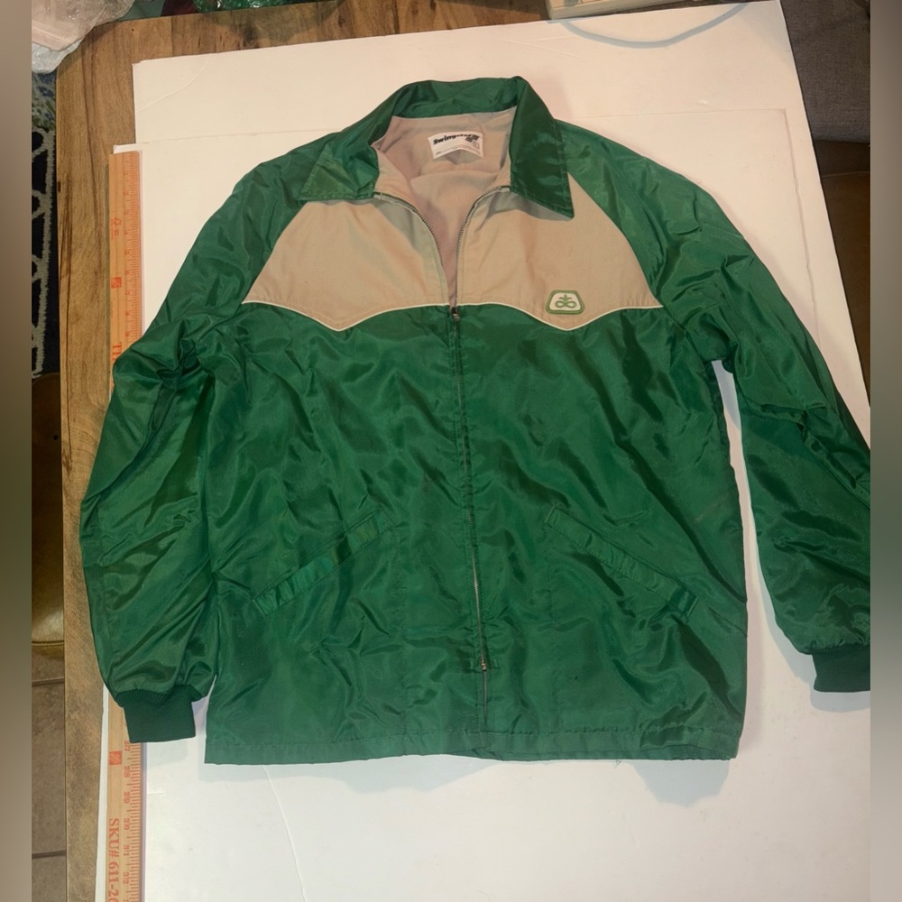 Vintage Pioneer Seed by Swingster USA Green Nylon Embroidered Jacket Size L